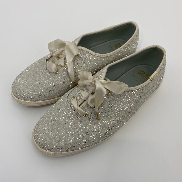 Keds x Kate Spade Glitter Sneakers Ivory Ribbon Womens Size 7 US - Picture 10 of 10